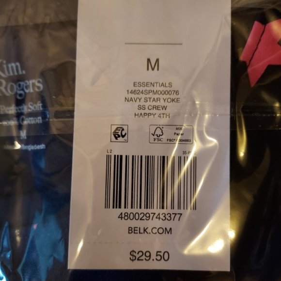 Kim Rogers Patriotic Navy Star Yoke Red/White Stripe Bottom Tee Size M NWT - Picture 4 of 4